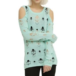Mint Destructed Skull Girls Sweater